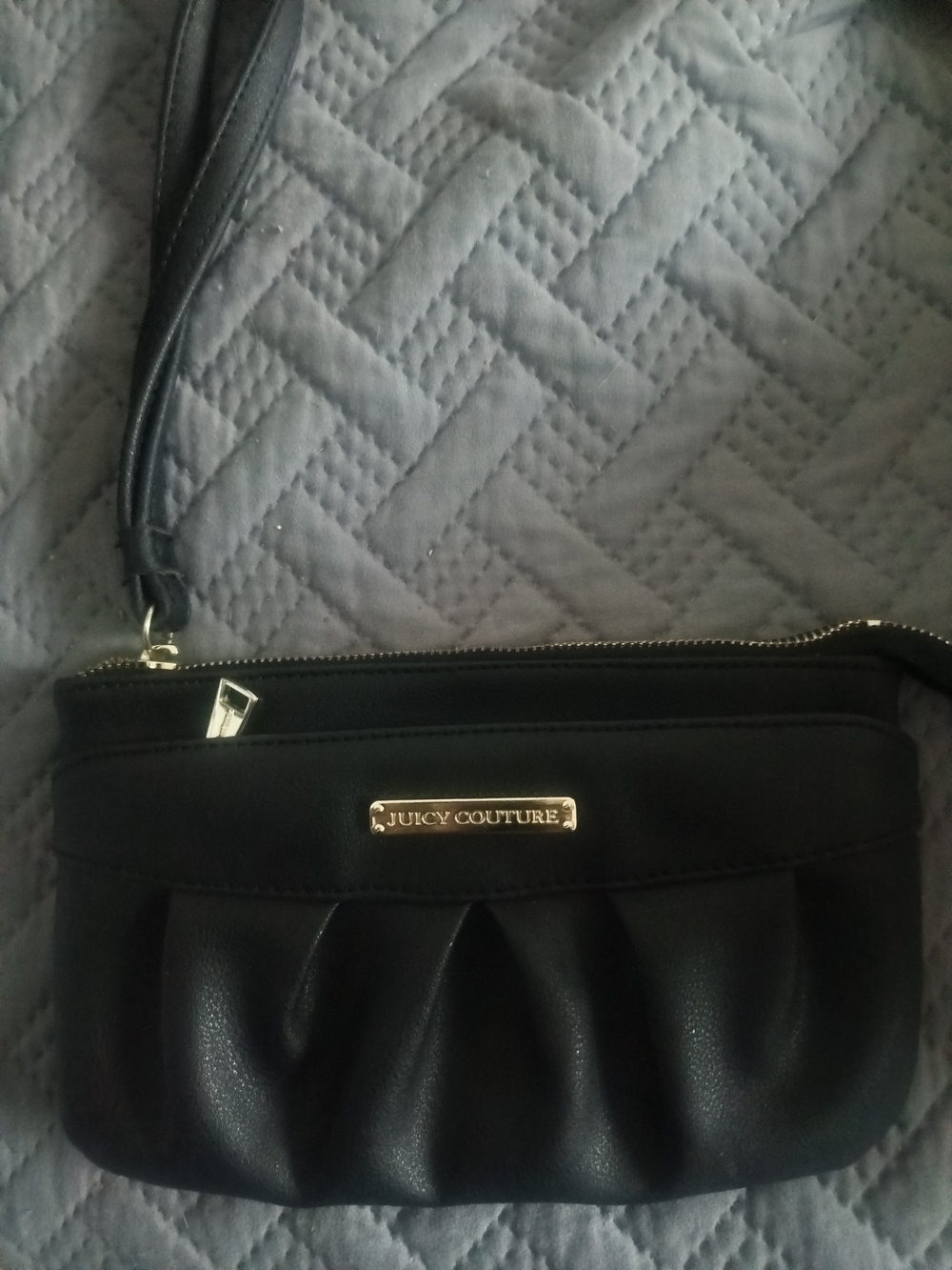 Juicy Couture Black Pleated Wristlet Clutch with Gold Plate
